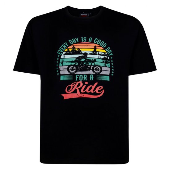 Espionage T451 Tričko s Potiskem Good Day For A Ride Černá - Trička - Trička nadměrné velikosti - 2XL-14XL
