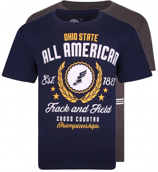 Kam Jeans 5329 Twin pack T-shirt Charcoal/Navy - Trička - Trička nadměrné velikosti - 2XL-14XL