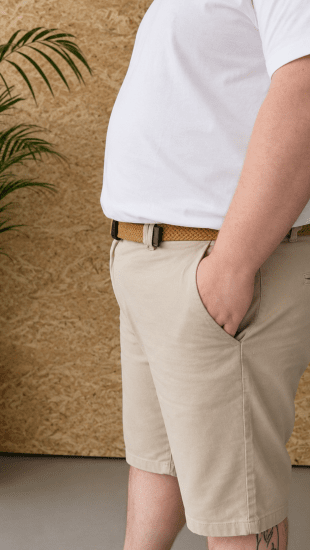 Kam Jeans 3402 Belted Dobby Weave Stretch Chino Shorts Beige - Šortky - Šortky Nadměrné Velikosti W40-W60
