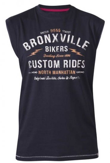 D555 Wrexham Bronxville Biker Printed Sleeveless T-Shirt Navy - Trička - Trička nadměrné velikosti - 2XL-14XL